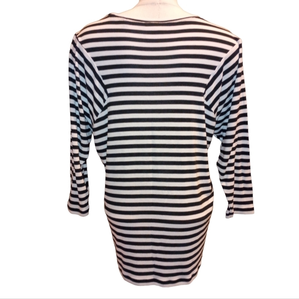 CAbi #5188 Spring Bistro Black/White Striped 3/4 Sleeve Top Size S - Picture 2 of 7
